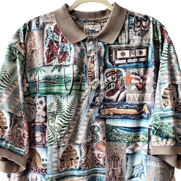 Reyn Spooner Mens Allover Aloha Mauna Kea Ribbed Collar Cuff Popover Shirt L - Picture 3 of 12